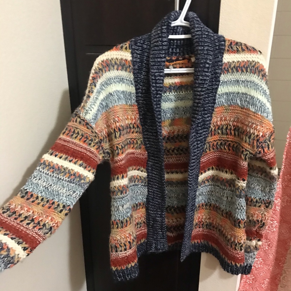 Free People Blue and Orange Cardigan Sweater